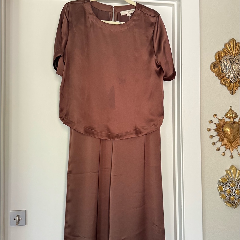 LOFT Chocolate Brown satin pants set